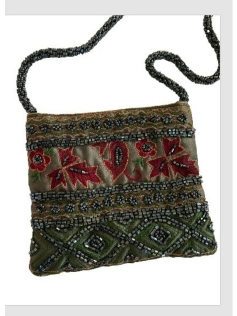 Vintage Beaded Crossbody Bag Floral Embroidered Boho Small Purse Rave Y2K Party